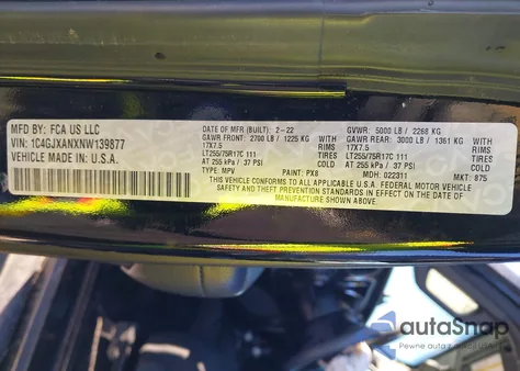 2022 Jeep Wrangler Willys Sport 4X4 from USA, damaged, VIN 1C4GJXANXNW139877